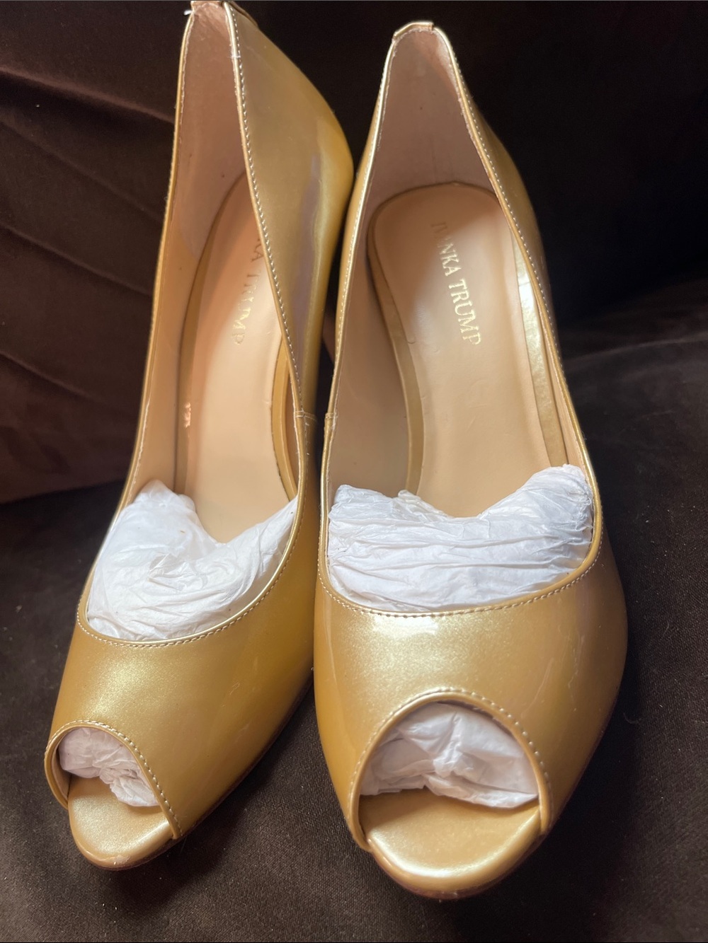 Ivanka Trump Metallic Gold Peep Toe Pumps
